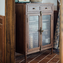 美式实木柜子法式餐边柜原木复古储物柜做旧客厅墙边侘寂风矮柜