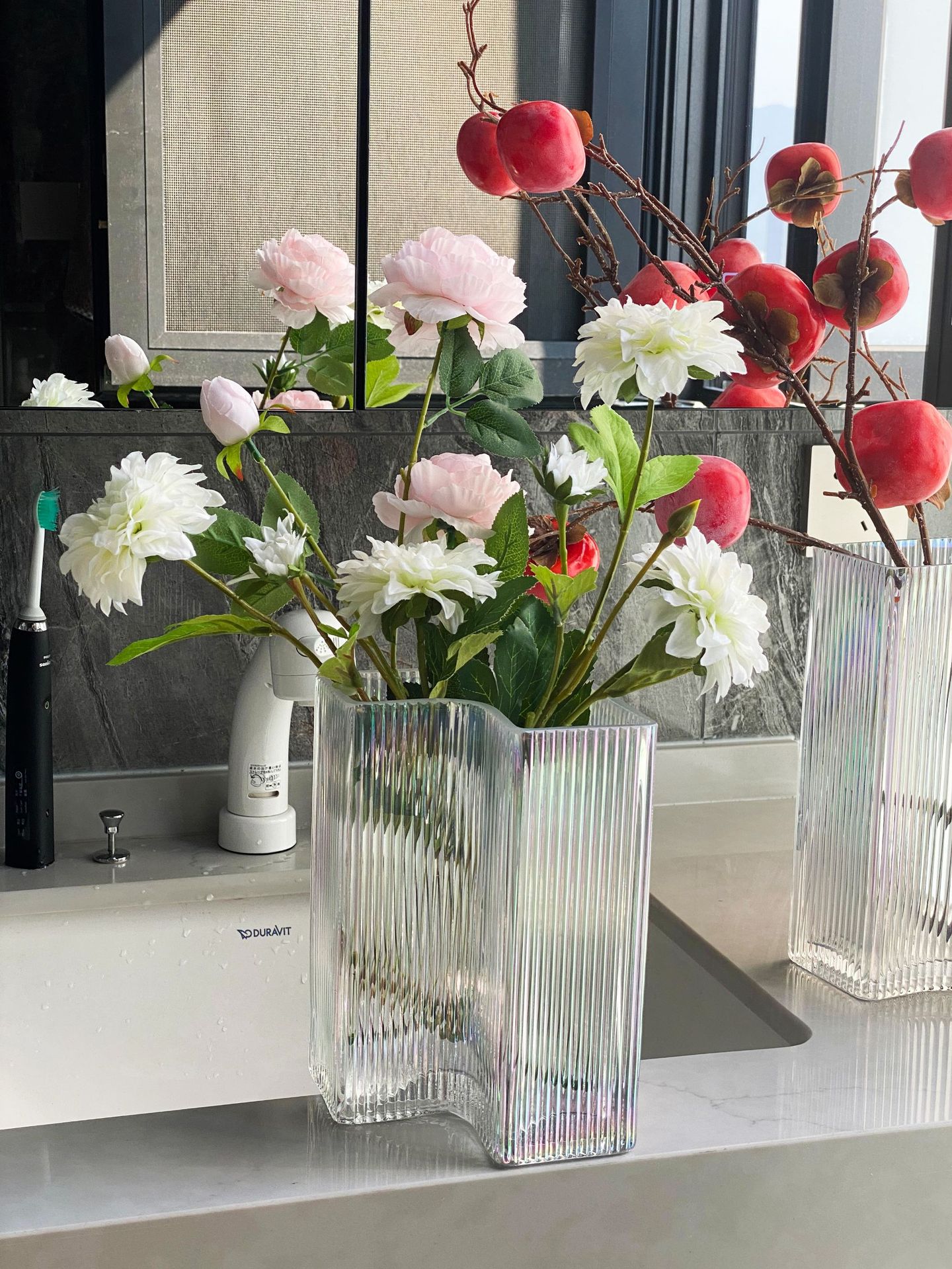 hjm-简约创意网红条纹透明玻璃花瓶水培鲜花器样板房客厅家居摆件