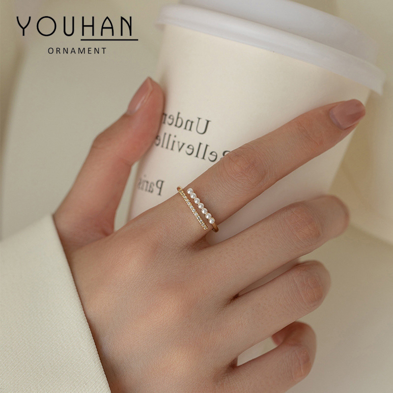 Pearl Ring Female Fashion Personality Ins Special-Interest Design Light Luxury and Simplicity Exquisite Open Ended Ring Open Temperament