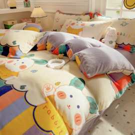 冬季加厚牛奶绒四件套加绒防静电珊瑚绒三件套床笠床单被套床笠款