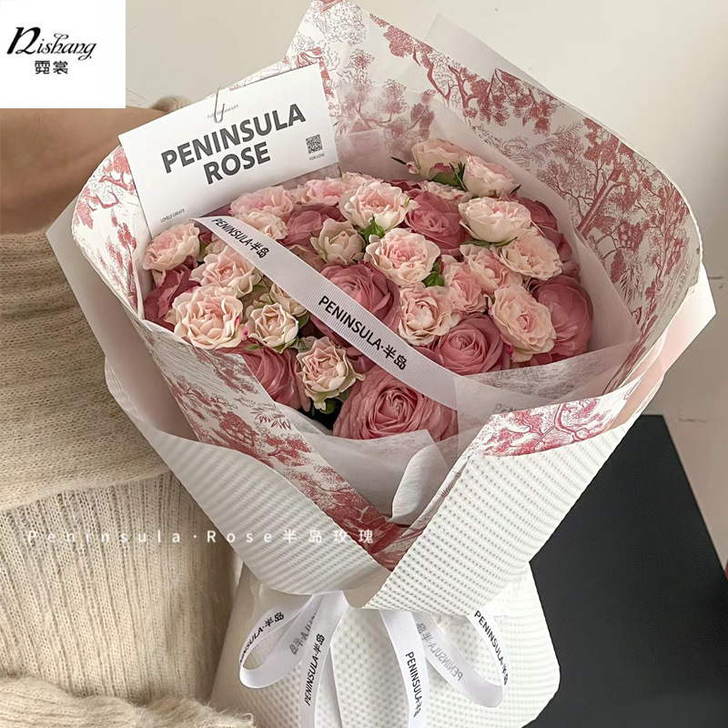 网红午后红茶欧式复古印花牛皮纸鲜花花束包装手工diy材料包花纸