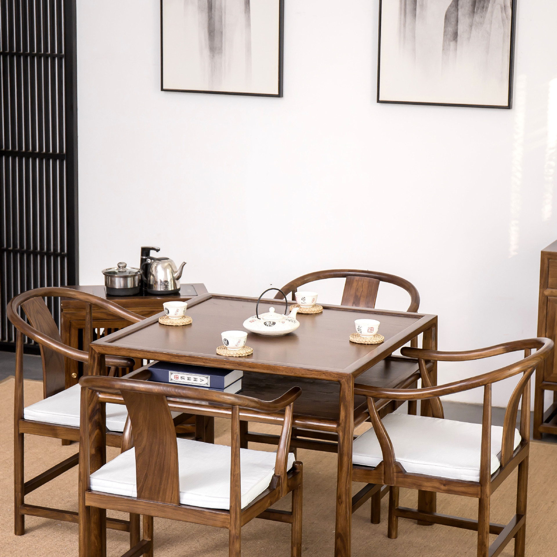 老榆木小方桌茶馆禅意棋牌老榆木椅组合八仙桌家用茶桌饭桌小户