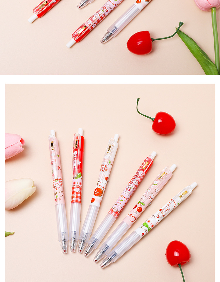 创意按动中性笔 可爱卡通按压笔学生文具办公樱桃签字笔0.5mm黑色