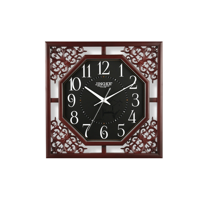 Jingke Antique Wall Clock Mute Scanning Square Carved Chinese Style Factory Direct Sales Wholesale