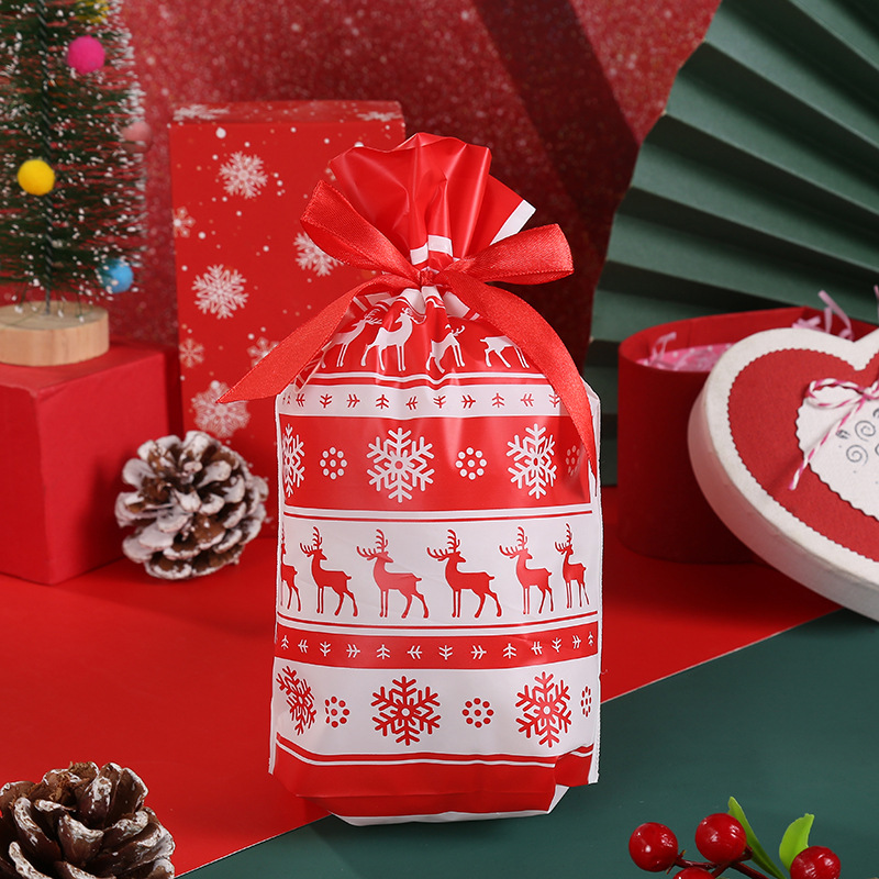 Large Christmas Creative Drawstring Drawstring Pocket Foreign Trade Biscuits Candy Bag Food Baking Drawstring Plastic Bag