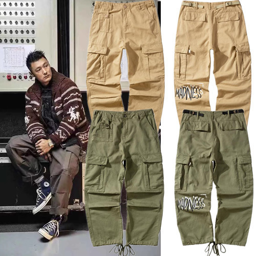 港风余文乐工装裤男潮牌mdns宽松大码直筒休闲裤大口袋布裤长裤子