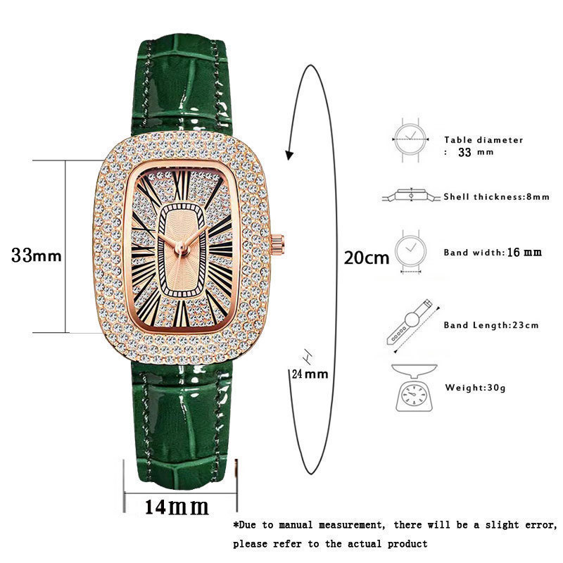 Live Streaming Drainage Small Green Watch Women's Watch Female Niche Big Diamond Trending on Tiktok Fast Hand Rhinestone Starry Women's Watch