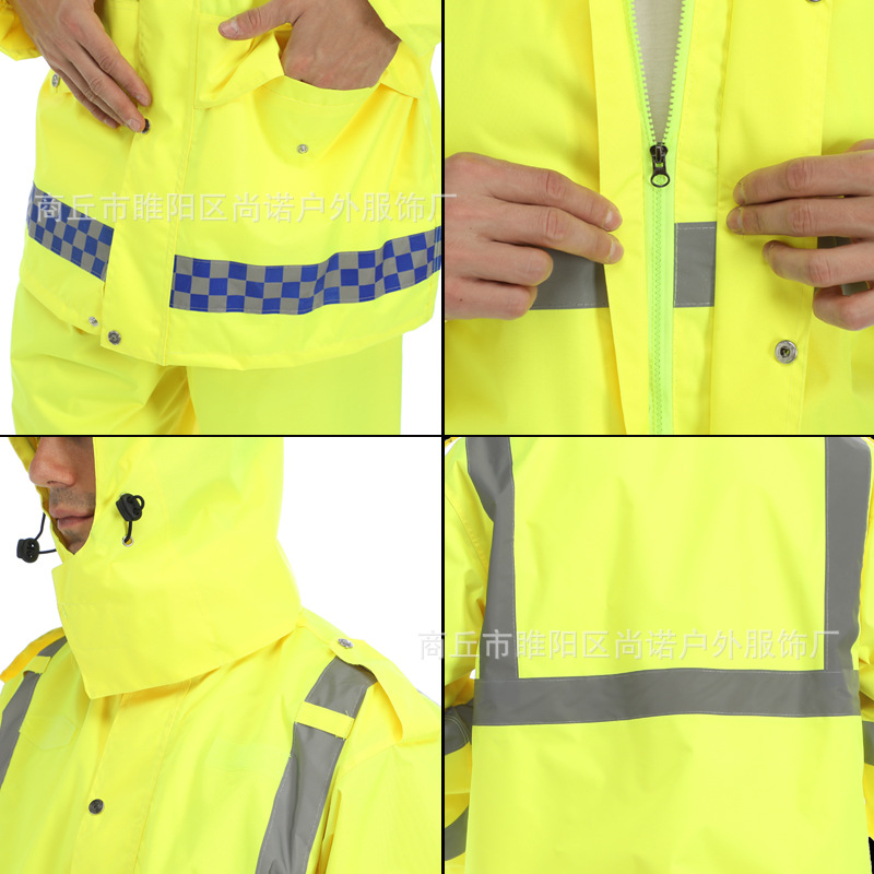 Reflective Raincoat Rain Pants Suit Fluorescent Yellow Adult Traffic Riding Patrol Duty Split Raincoat Printable Logo