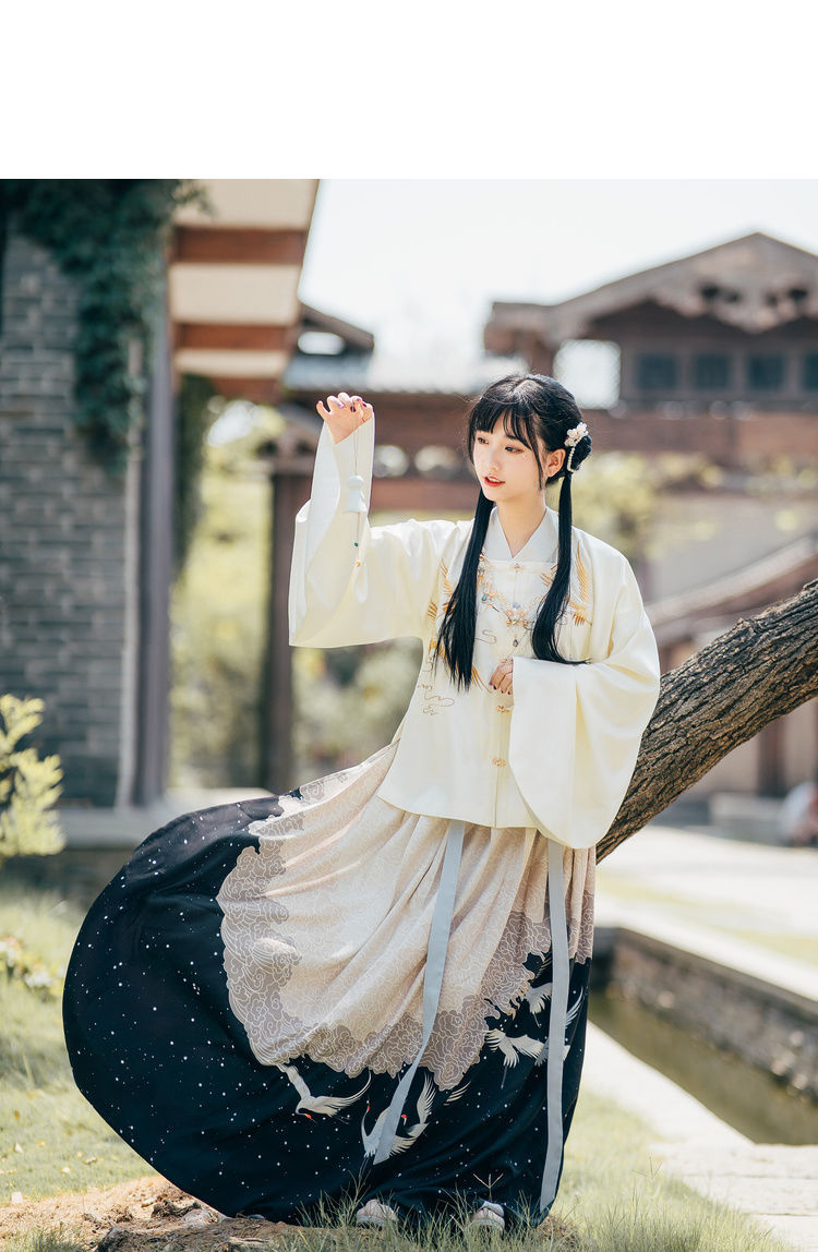 秋冬季河清鹤舞套装汉服女冬装加厚仙女裙明制袄裙中国古风非古装