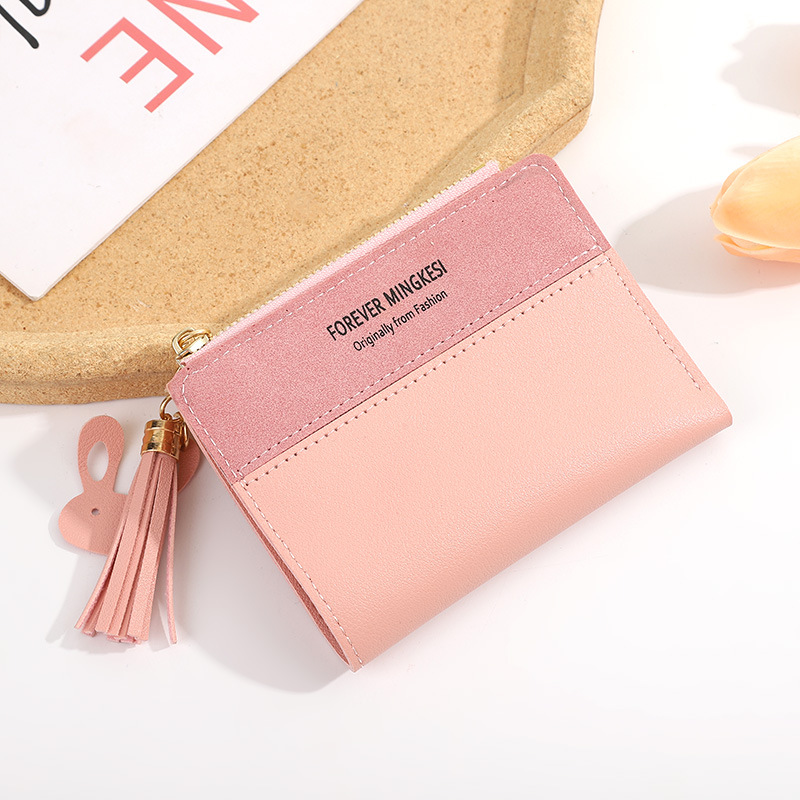 Ins Small Wallet Women's Short 2023 New Korean Style Simple and Fresh Stitching Folding Zipper Buckle Purse