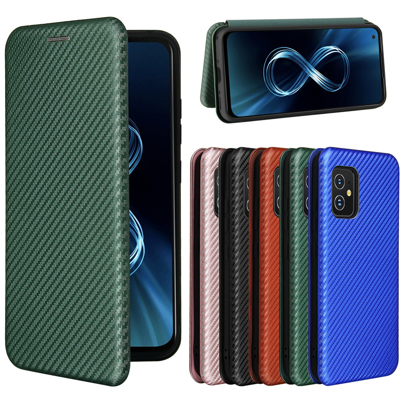 适用华硕zenfone8/zs590ks手机套保护壳插卡磁扣翻盖碳纤维皮套