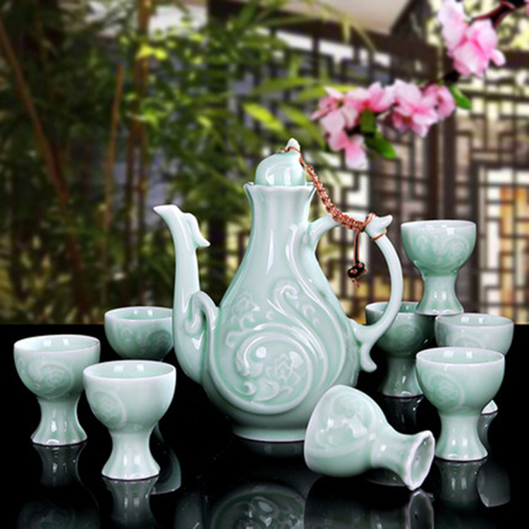 创意陶瓷酒具套装 家用中式复古白酒汾酒分酒器温酒器青瓷酒具