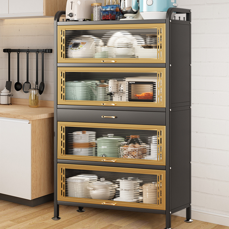 抽屉带门厨房置物架落地多层置物柜碗碟锅具橱柜电器储物辅食柜