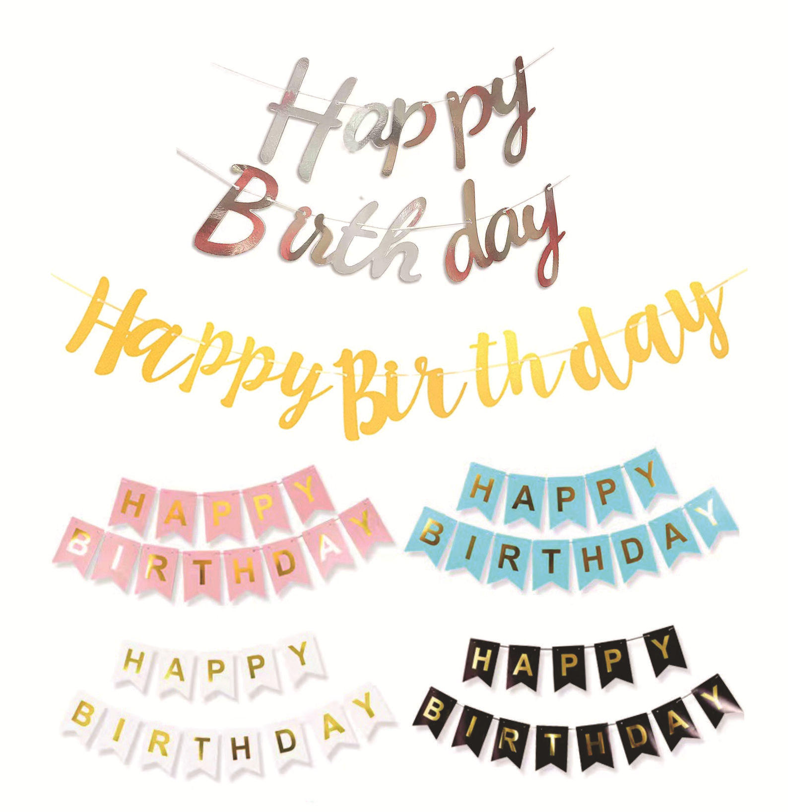 生日快乐拉旗烫金鱼尾横幅彩旗ins英文happybirthday吊旗派对布置