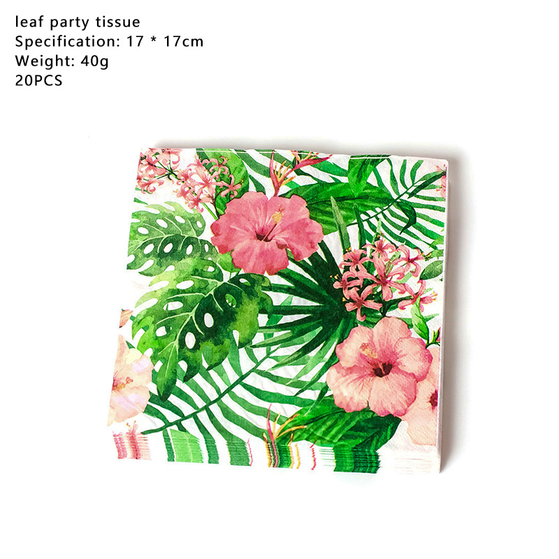 Amazon New Hawaiian Party Decoration Monstera Paper Pallet Paper Cup Tissue Paper Bag Leaves Summer Theme