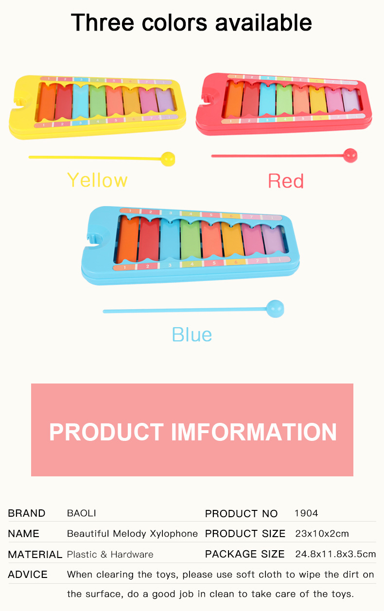 宝丽baoli儿童益智手敲琴玩具婴儿8音琴音乐益智玩具英文版跨境