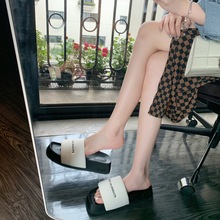 葡萄妈studiolee 韩式chic字母平底一字面方头厚底外穿拖鞋女夏季