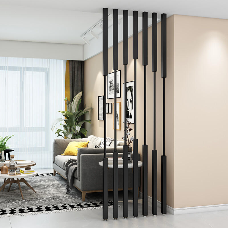 北欧屏风隔断玄关立柱铁艺客厅办公室装饰网红金属格栅竖条免打孔