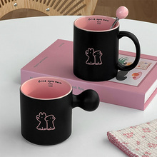 穆尼 black pink甜酷可爱小狗马克杯咖啡杯陶瓷黑粉色高颜值水杯
