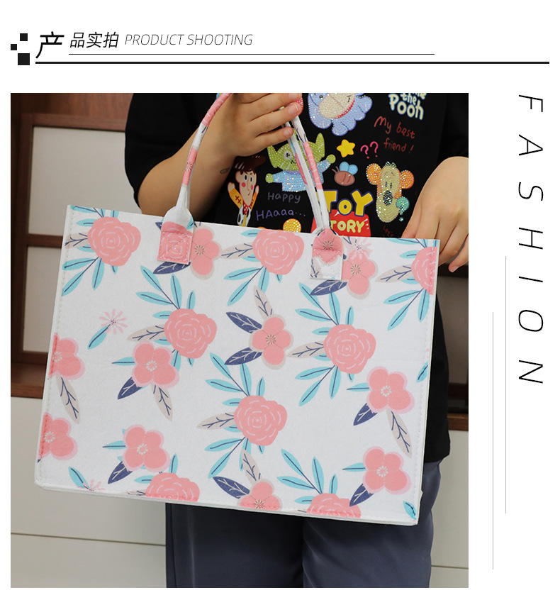 New Felt Tote Bag Chessboard Portable Felt Bag Large Capacity Shopping Bag Internet Celebrity All-Matching Printed Felt Bag