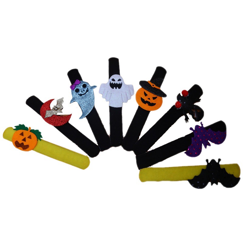 New Halloween Bracelet Slap Bracelet Children's Party Supplies New Ghost Festival Pumpkin Bat Ring Pop Wrist Decoration