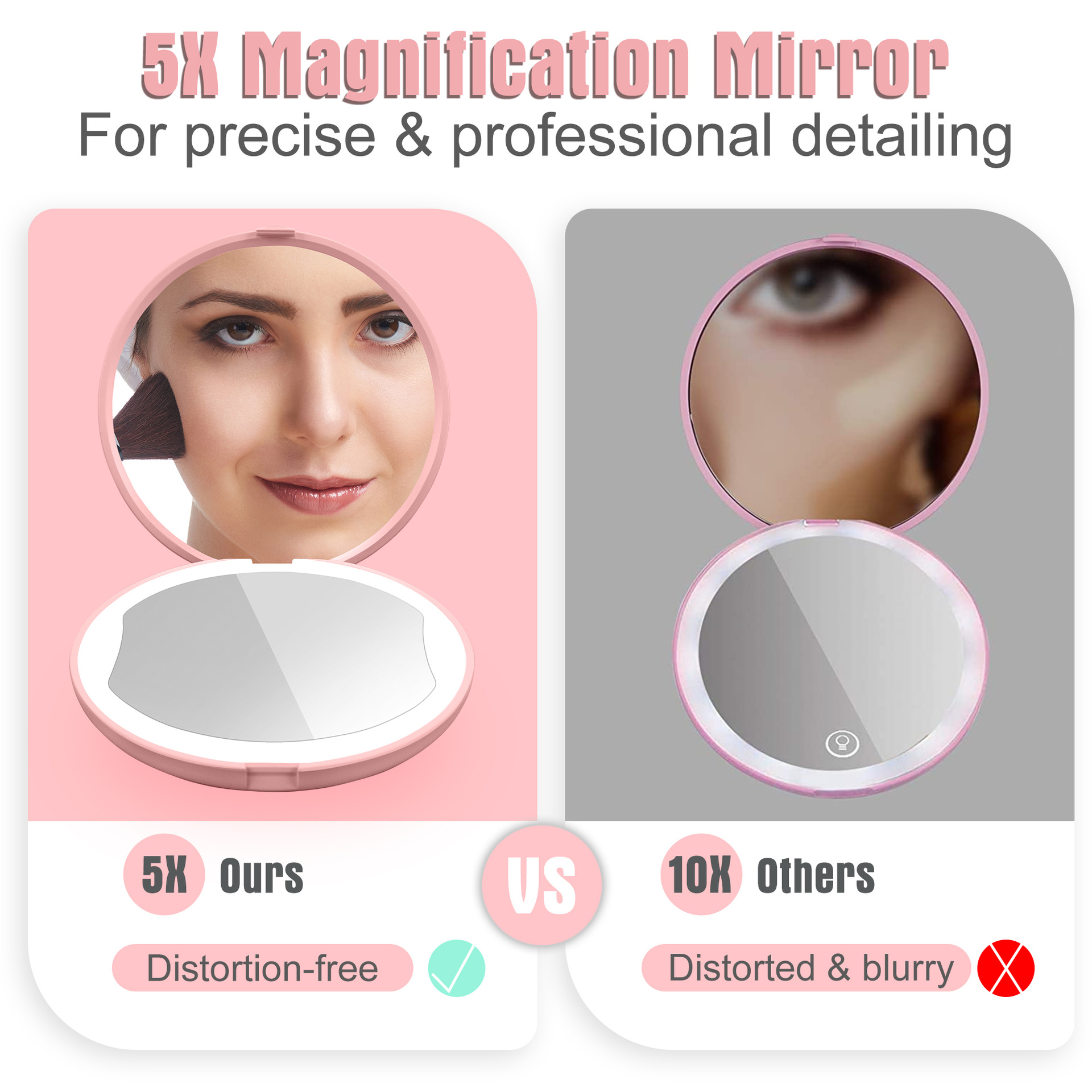 Cross-Border Travel Portable Led Make-up Mirror 1 X5x Enlarged Mini Folding Hd Handheld Dressing Mirror Printable Logo