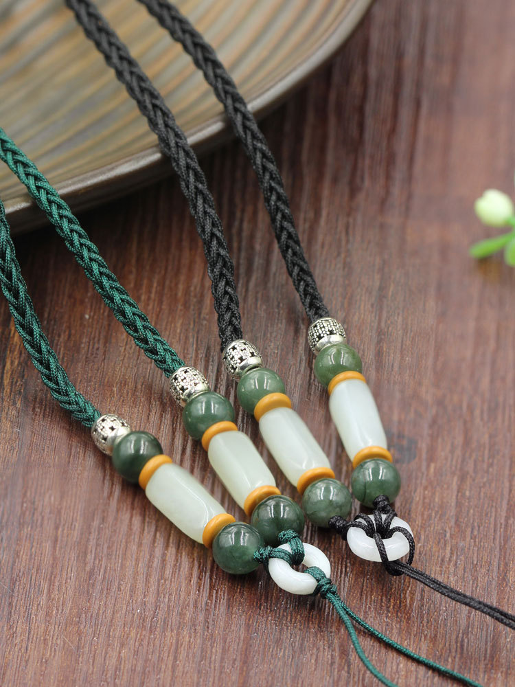 红色绳子玉坠和田玉吊坠挂绳女款玉佩项链绳黑色手工编织男款