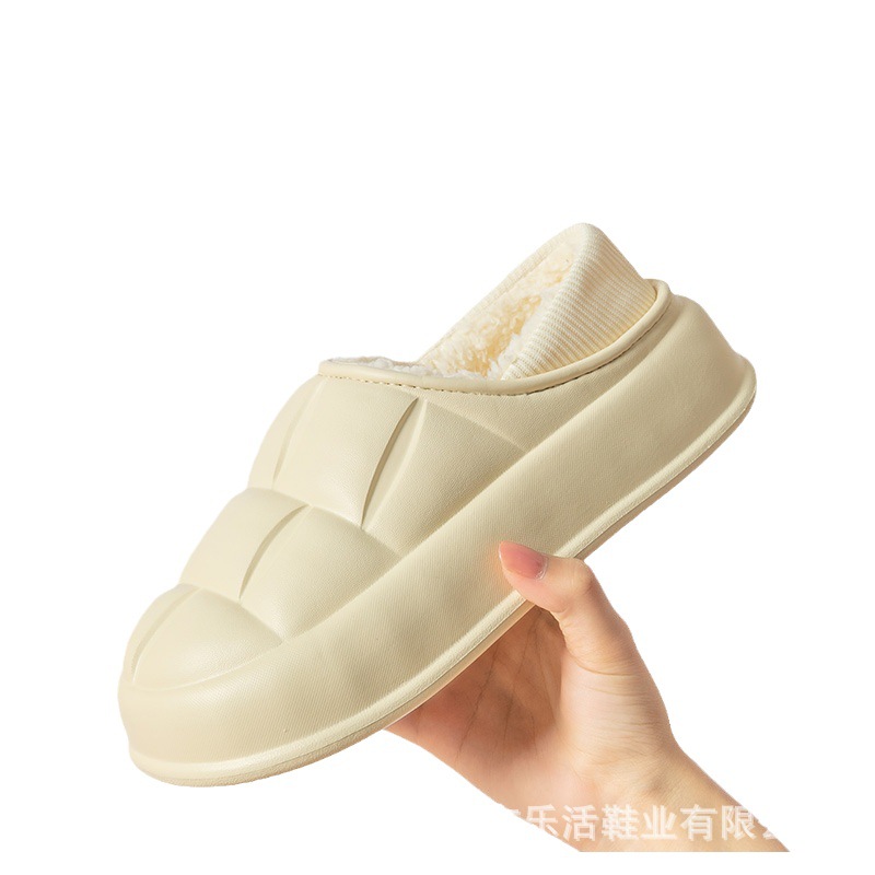 Winter Cotton Slippers Women's Bag Heel Outer Wear Plush Shoes Fleece-lined Home Slippers Men's Indoor Platform Soft Removable Shoes