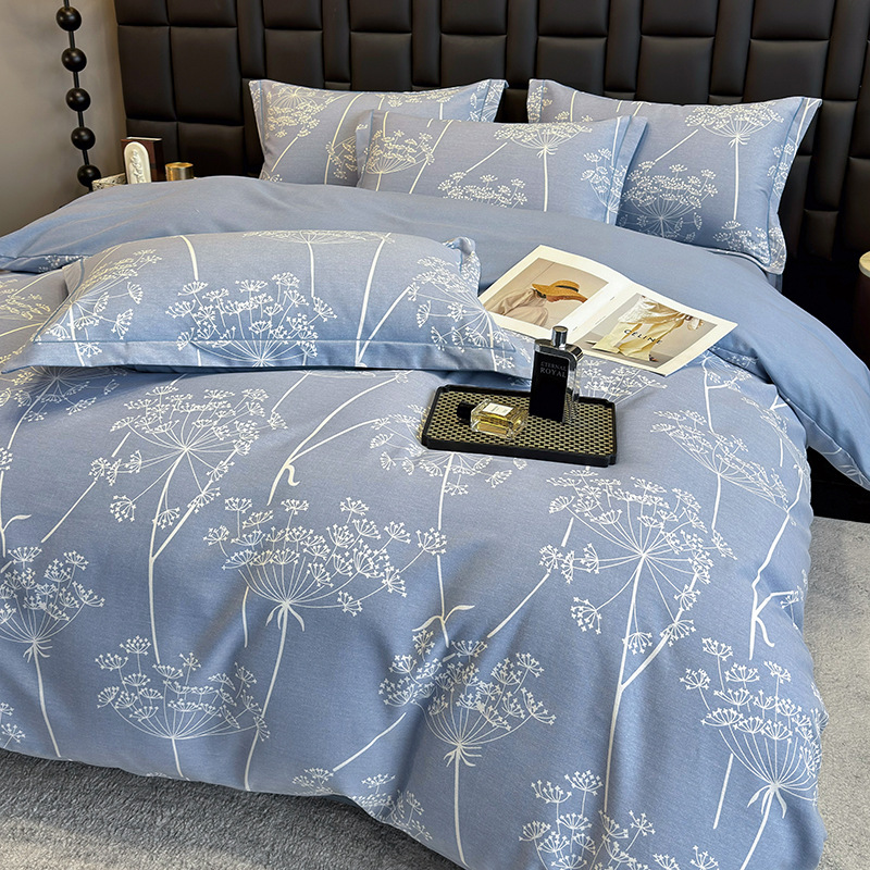 简约全棉四件套100纯棉磨毛被套春秋冬季加厚床笠款双人2025新款