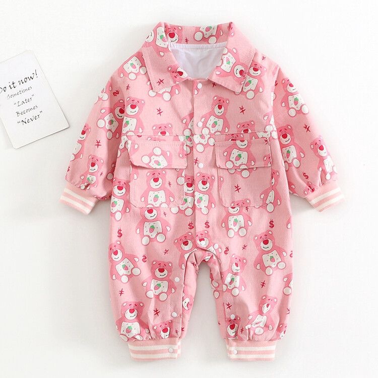 Baby Jumpsuit Spring and Autumn Double-Layer Cotton Romper Boys and Girls Baby Cute Cartoon Spring and Autumn Two-Layer Outing Romper Baby Clothes