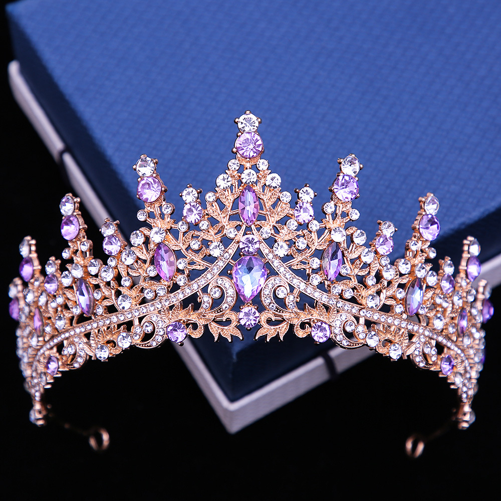 Bridal Crown European and American New Elegant Headdress Party Ball Birthday Crystal Queen Crown Cross-Border Hair Accessories Wholesale