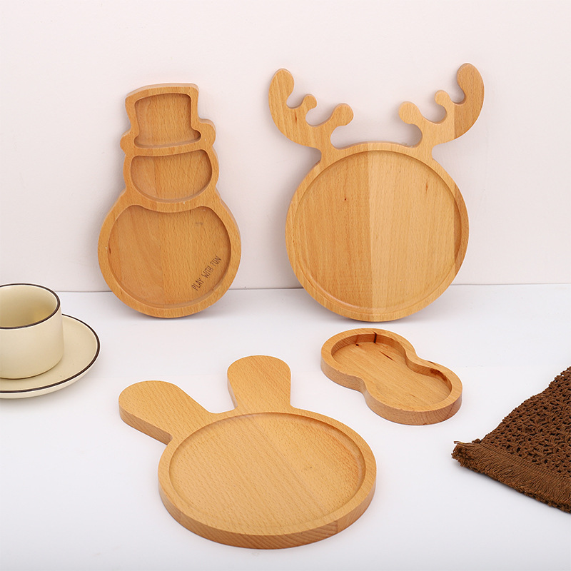 Wooden Christmas Tray Fruit Snacks Pastry Dinner Plate Holiday Atmosphere Beech Creative Wooden Cutlery Tray