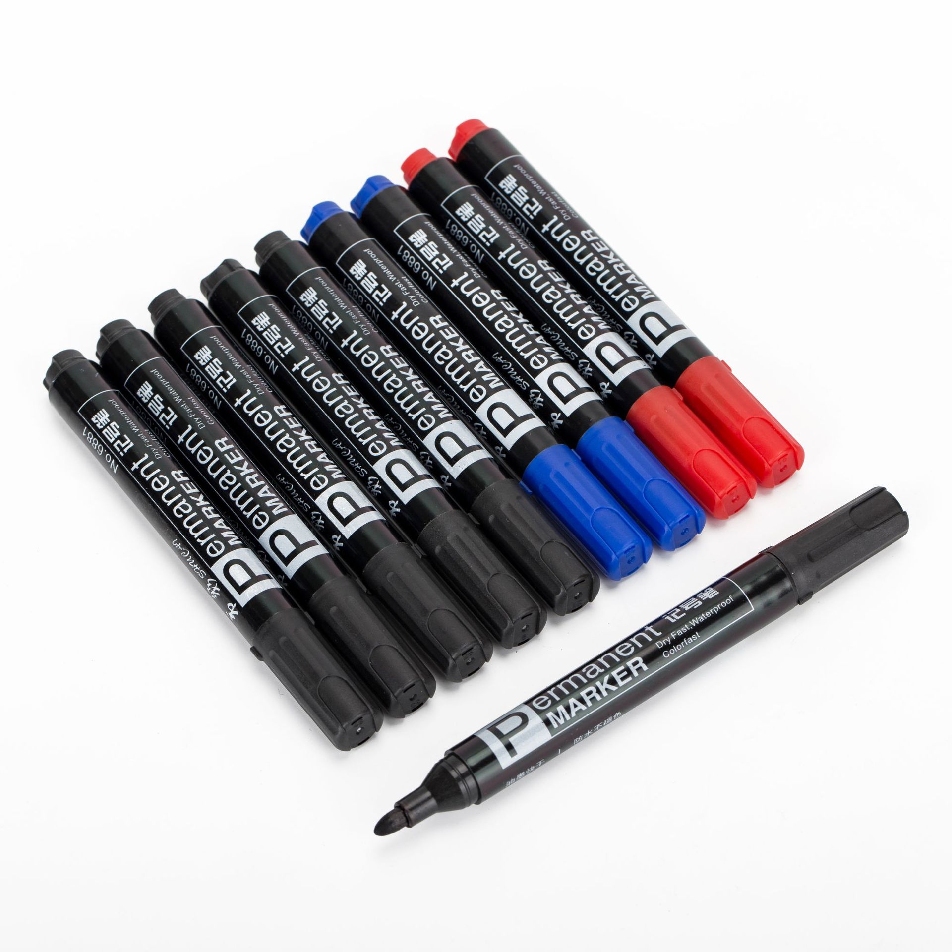 Factory Customized Oily Quick-Drying Thick Head Large Capacity Marking Pen Black Red Blue Ten Sets Writing Smooth Marking Pen