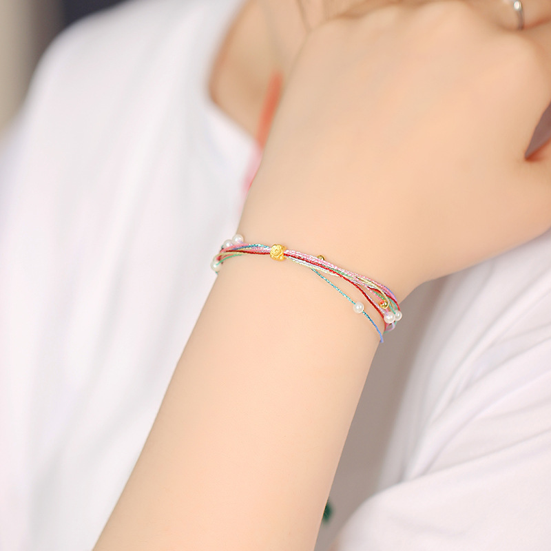 Ji Lian Ji Dragon Boat Festival Colorful Rope Carrying Strap Macaron Pearl Rainbow Sweet Summer Peach Blossom Lucky Bracelet