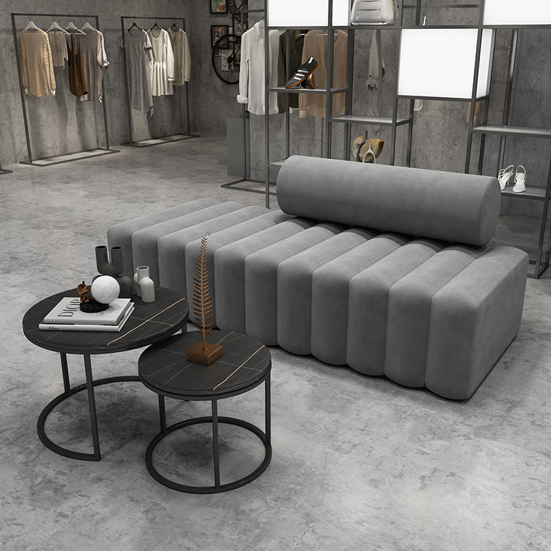 北欧服装店长条沙发工业风极简ins靠墙创意美容院接待店铺用网红