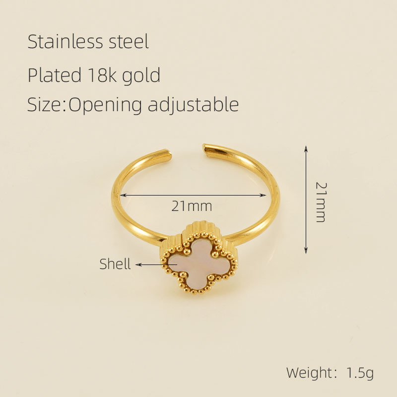 Heart-Shaped Stainless Steel Open Ring Female Niche Advanced Four-Leaf Clover Titanium Steel Love Heart-Shaped Pattern Open Ring Ornament