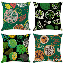 亚马逊 eBay 跨境热销新款艺术水果拼图棉麻抱枕套家用沙发靠垫