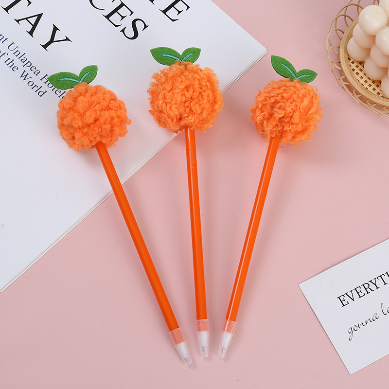 Cartoon Cute Plush Orange Ballpoint Pen Creative Personality Ball Pen Student Gift Stationery Pen Factory Wholesale