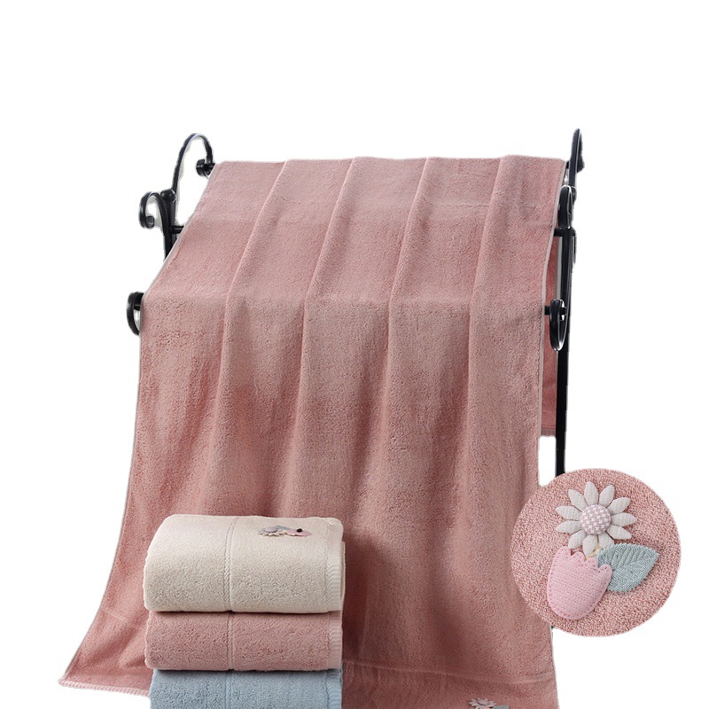 100% Cotton Towel Bath Towel Wood Fiber Bamboo Fiber Soft Patch Flower Absorbent Bath Towel Adult Bath Towel Gift