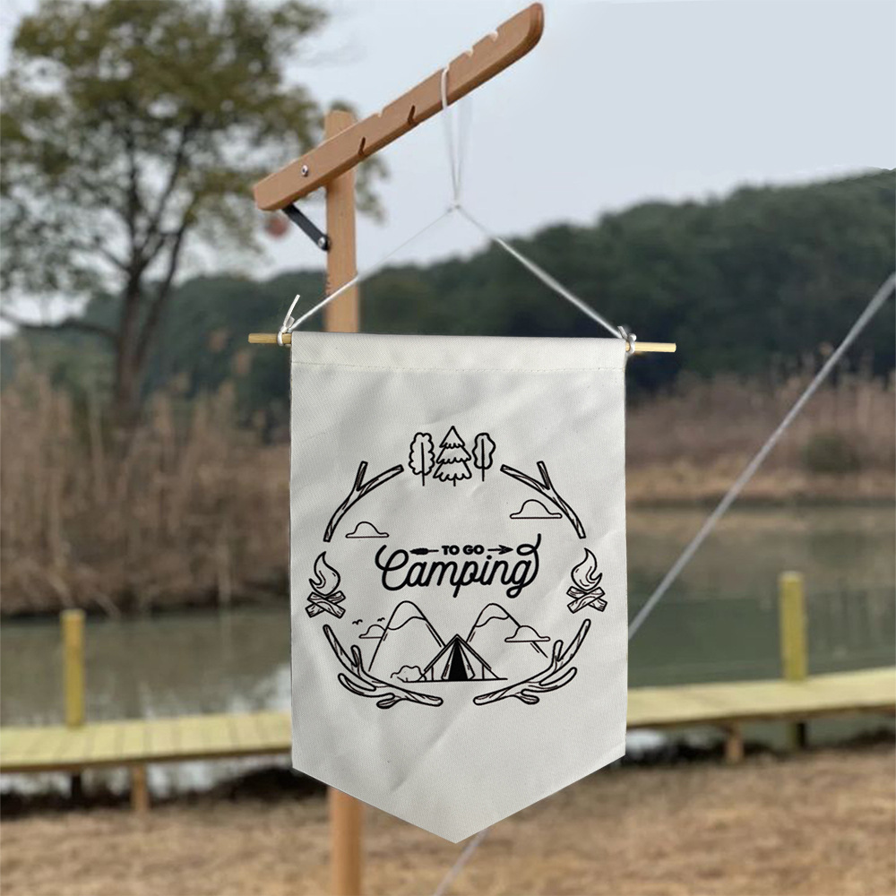 户外露营旗帐篷旗野营旅行挂旗营地旗亚麻牛津布三角门牌旗帜