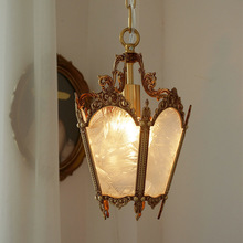 北欧复古全铜冰花玻璃小吊灯法式中古vintage床头阳台过道玄关灯