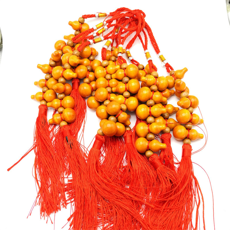 创意新款五福桃木葫芦汽车挂件彩色中国结车载挂饰后视镜装饰吊坠