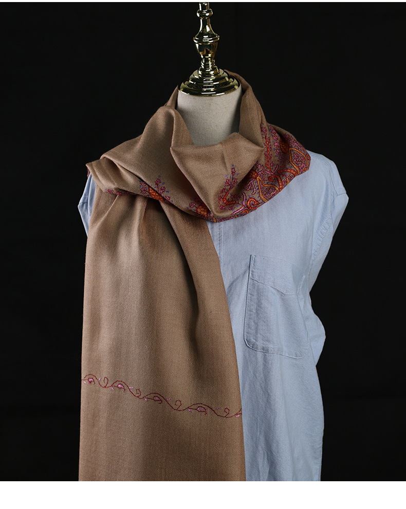 尼泊尔印度克什米尔羊绒围巾手工刺绣披肩70x200现货批发2022新款