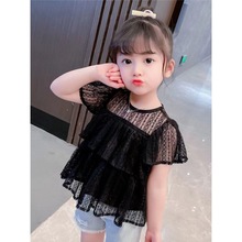 WZXSK女童夏季娃娃衫新款儿童韩版短袖蕾丝上衣女宝宝薄款打底衫