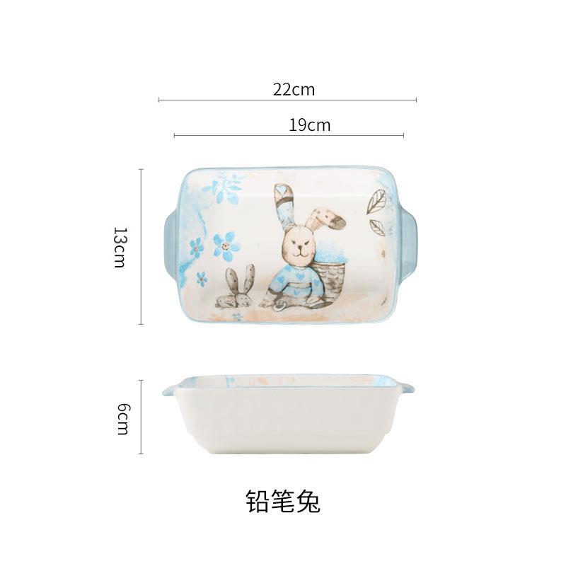 New Product Creative Cartoon Animal Ceramic Cutlery Bowl Sets Dish Binaural Rectangular Plate Piglet Flamingo Dinner Plate