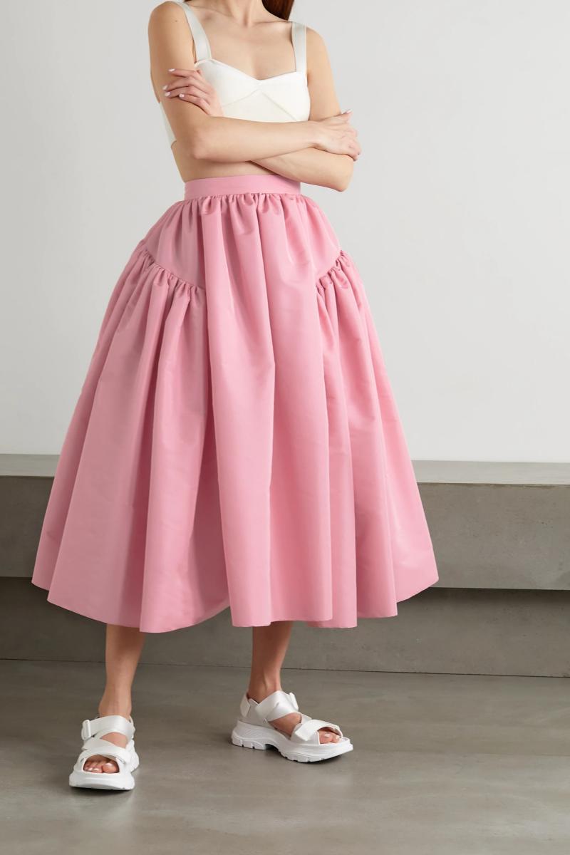 秋冬新款设计感赫本风气质半身裙褶皱a字裙粉色中长裙