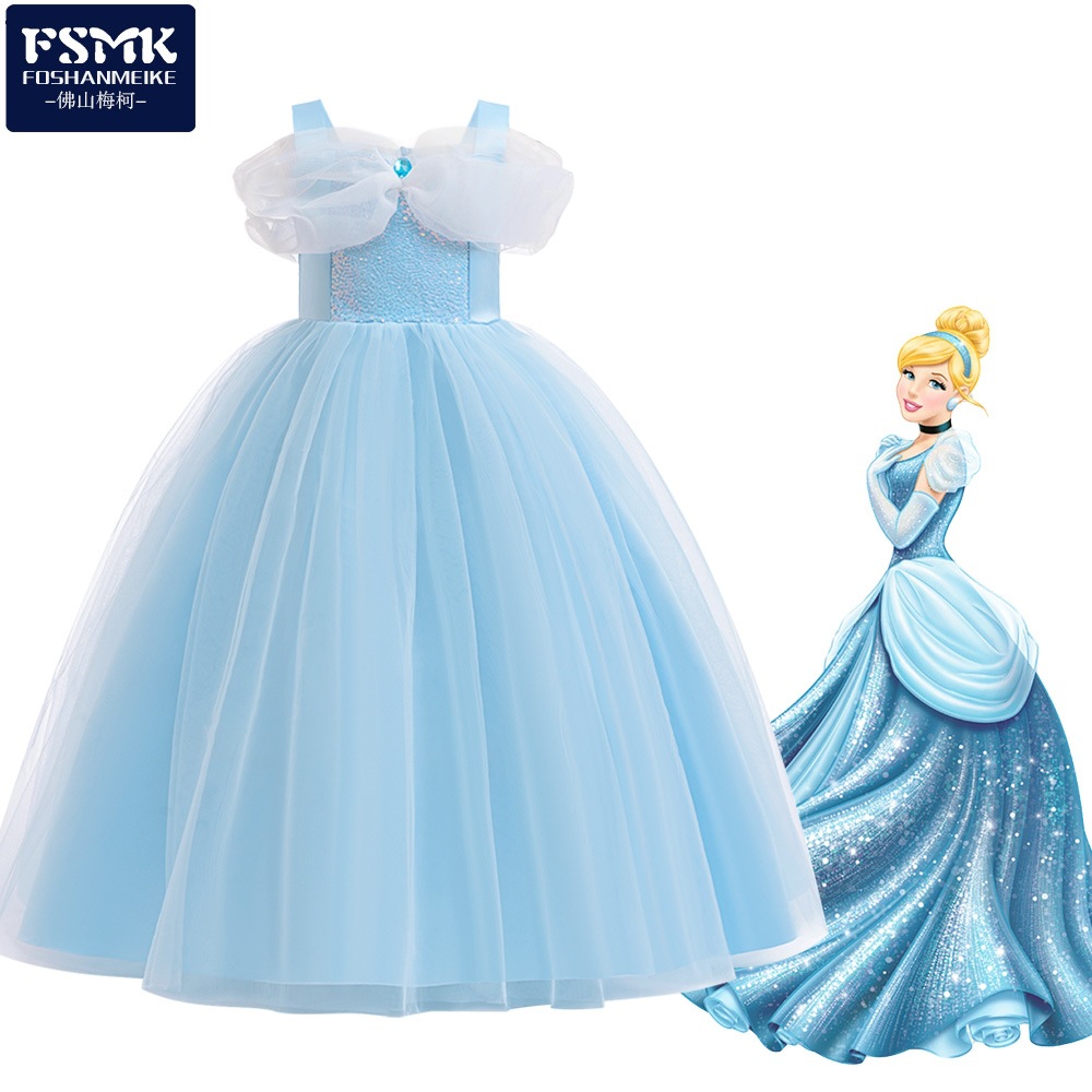 亚马逊新款女童礼服吊带亮片冰雪奇缘爱莎蓬蓬裙cosplay演出礼服