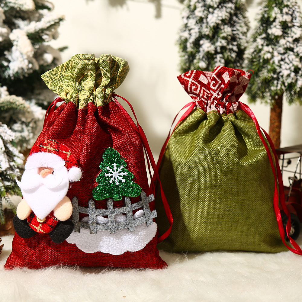 Christmas Decoration Cute Elderly Snowman Fence Handbag Candy Gift Drawstring Bag Children's Holiday Gift Bag