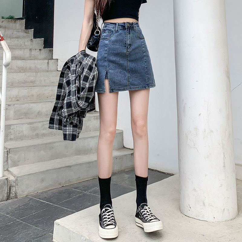 Denim Skirt Women's Autumn 2022 New Loose Skirt High Waist A- line Skirt Lining Anti-Exposure Hip Skirt