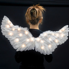 羽毛天使翅膀带灯发光装饰品成人白色儿童女孩表演背饰圣诞节道具